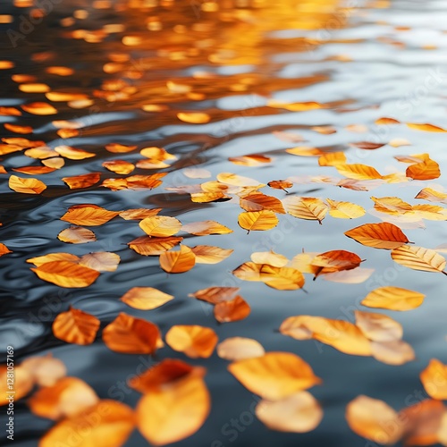 Obraz na płótnie Peaceful Lake Covered With Golden Leaves Under Soft Autumn Sunlight w salonie