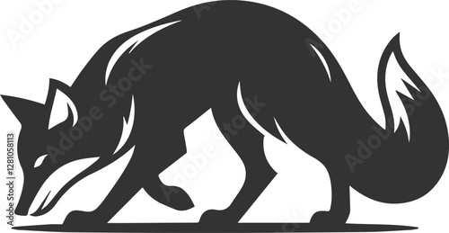 A fox crouching low, stalking something animal vector silhouette