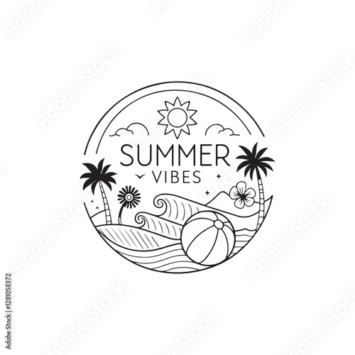 summer vibes silhouette vector clip art logo design