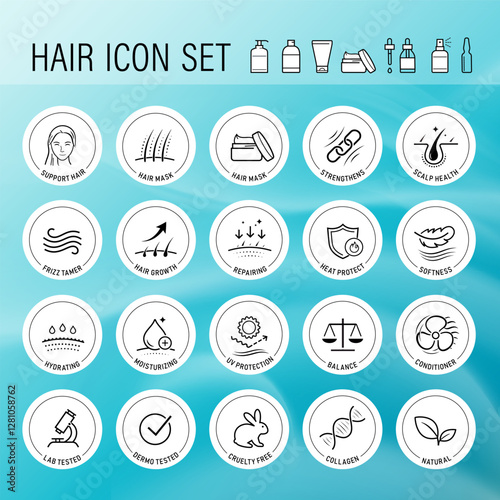 Hair care set icons. The outline icons are well scalable and editable. Contrasting elements are good for different backgrounds. EPS10.	