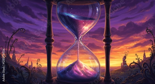 Monumental hourglass featuring time reversal and celestial sandflow