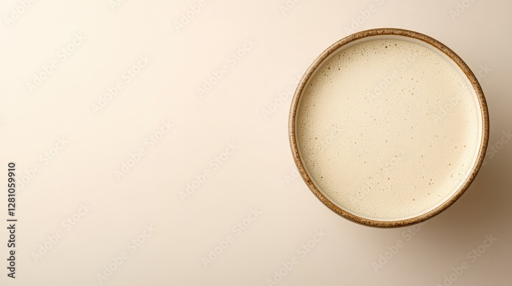 Smooth cream in minimalist bowl against soft background, showcas Smooth cream in minimalist bowl against soft background, showcas