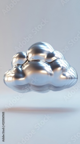 A metallic silver cloud shape floats in the air