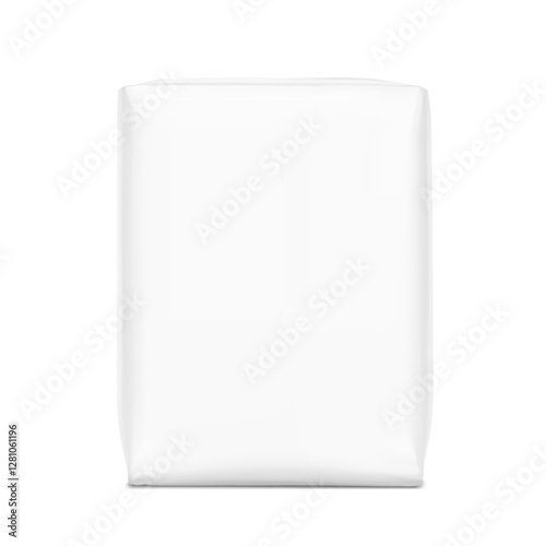 Packaging bag mockup. Front view. Vector illustration isolated on white background. Ready for your design. Suite for the presentation of pads, diaper, wet wipes, changing mat, etc. EPS10.