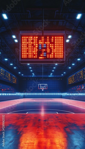 Empty Basketball Court Arena Scoreboard
