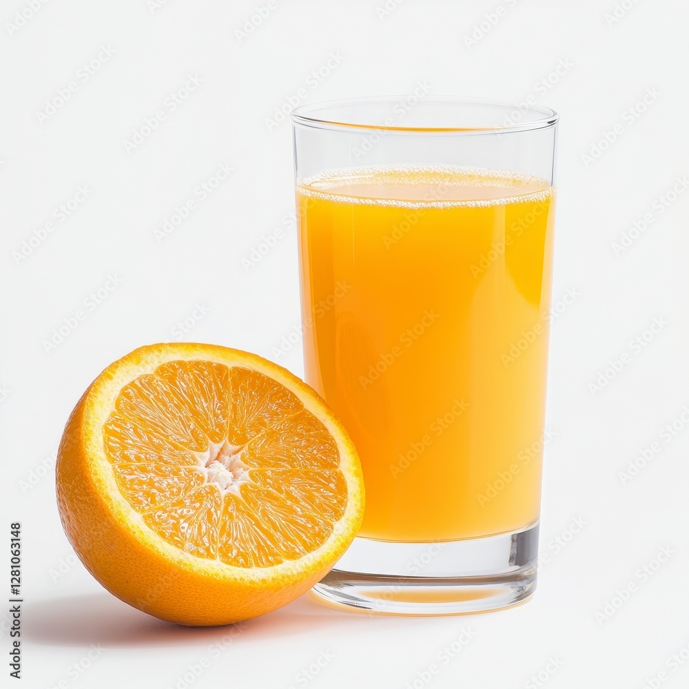 Glass of Orange Juice with Fresh Orange Slice for Healthy Breakfast and Nutritious Diet Glass of Orange Juice with Fresh Orange Slice for Healthy Breakfast and Nutritious Diet