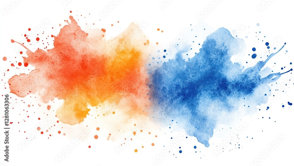 Fototapeta premium Abstract watercolor splash in orange and blue.
