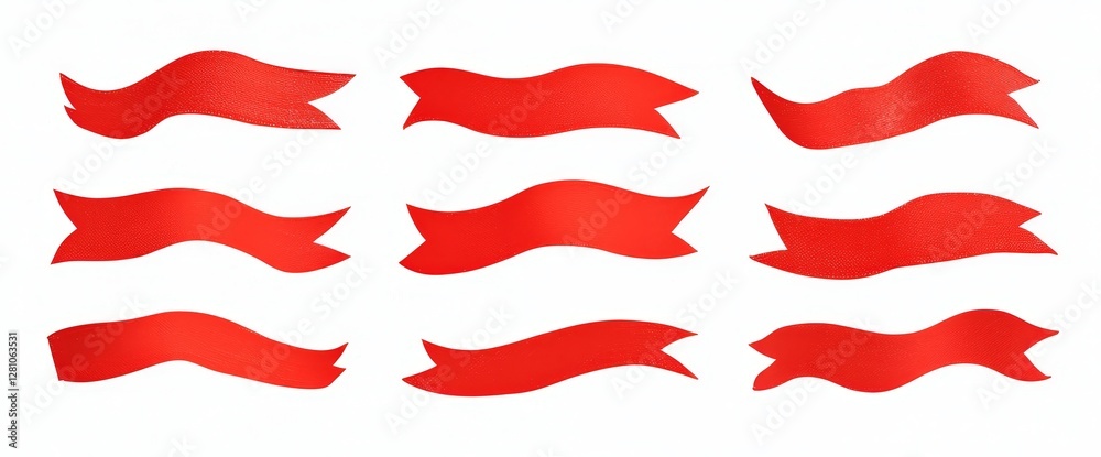 Glossy text box set for sale or discount promotion sign, rendered in 3D as a red ribbon banner Glossy text box set for sale or discount promotion sign, rendered in 3D as a red ribbon banner