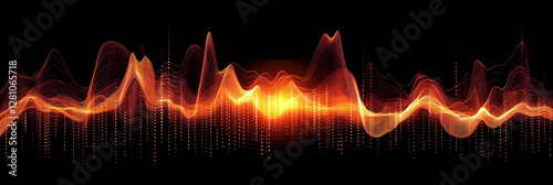 Abstract visualization of glowing sound waves on black background showing data and energetic frequency