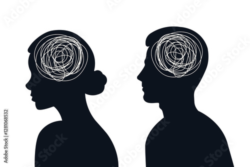 Vector illustration of mental psychic disorder icon silhouette. chaotic and messy thinking. health disorder concept sign