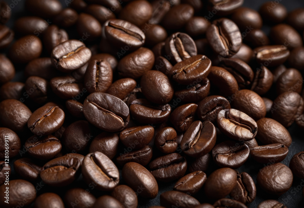Close up of brown roasted coffee beans on a dark background Close up of brown roasted coffee beans on a dark background