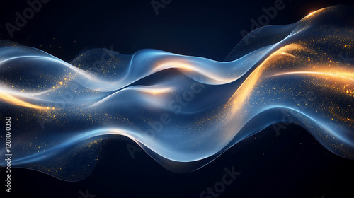 Elegant Blue and Gold Abstract Waves With Glowing Light Effects. Futuristic Fluid Motion Background for Modern Digital and Luxury Designs