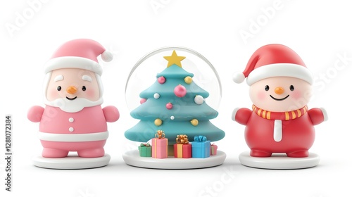 Cute Christmas Icons with Santa, Snowman, and Tree Decorations