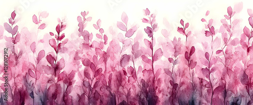Delicate Watercolor Painting Of Pink Foliage Leaves And Branches On A White Background