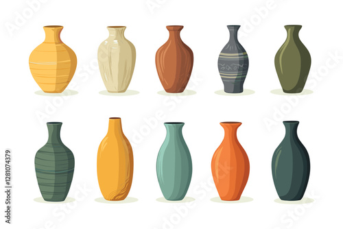 set of colorful vase isolated on a white background, Flat style vector illustration