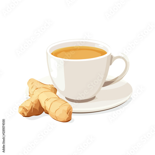 Flat vector ginger tea, minimalist design, isolated on a white background.

