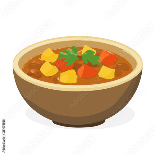 Flat vector goulash soup, minimalist design, isolated on a white background.

