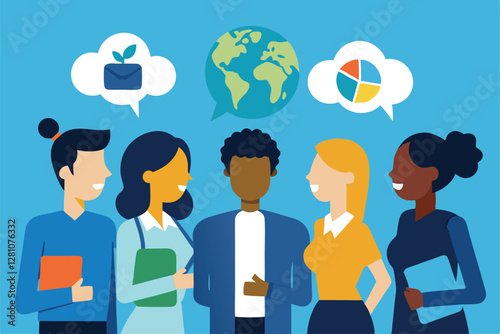 "Diverse Professionals Discussing Corporate Social Responsibility Vector Illustration"

