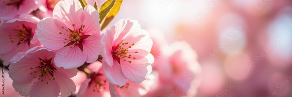 Delicate pink cherry blossoms in full bloom. Spring, nature, floral background with space for text Delicate pink cherry blossoms in full bloom. Spring, nature, floral background with space for text