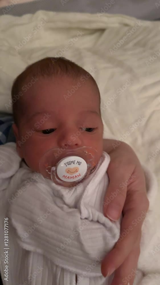 Newborn Baby with Pacifier in Cradle Newborn Baby with Pacifier in Cradle