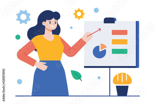 "Female Marketing Strategist Brainstorming Campaign Ideas Vector Illustration"

