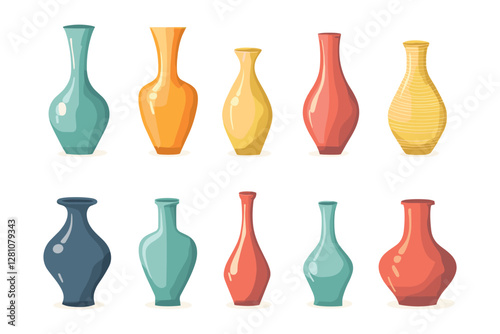 set of colorful vase isolated on a white background, Flat style vector illustration