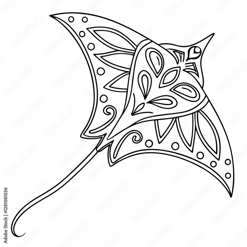 Obraz premium Detailed Stingray Coloring Page: Intricate Line Art of a Sea Ray for Creative Coloring Fun, Printable Animal Illustration for Relaxation