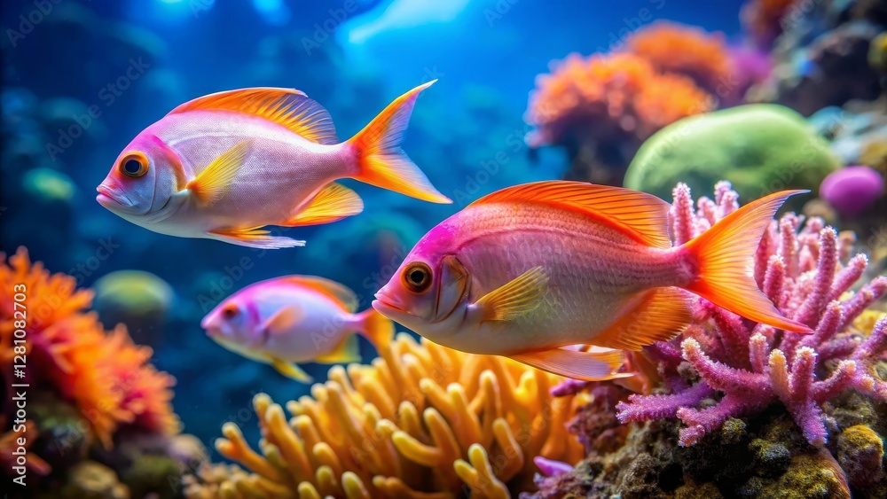 Vibrant Reef Inhabitants A Close-Up View of Colorful Fish Swimming Amidst Vivid Coral Vibrant Reef Inhabitants A Close-Up View of Colorful Fish Swimming Amidst Vivid Coral
