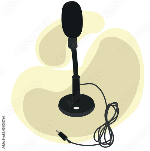Table microphone on a stand.Studio cardioid microphone for podcast broadcasts.