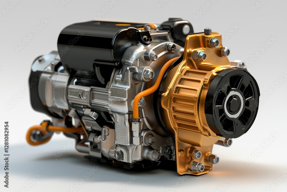 A 3D rendering captures a high-tech axle with advanced suspension and precise engineering design A 3D rendering captures a high-tech axle with advanced suspension and precise engineering design