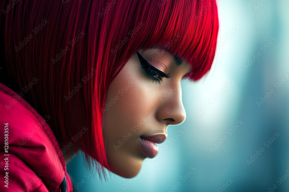 Pretty calm black girl - for ads, magazine ad and social platforms use. Short coiffure - red hair. Commercial digital ads visual idea art. African american portrait ads. Elegant black portrait. Pretty calm black girl - for ads, magazine ad and social platforms use. Short coiffure - red hair. Commercial digital ads visual idea art. African american portrait ads. Elegant black portrait.