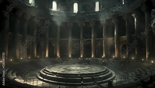 circular stone arena with tall pillars