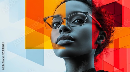 Confident african american woman wearing glasses with colorful overlays