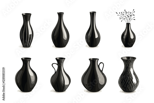 Vector set of black vase isolated on a white background