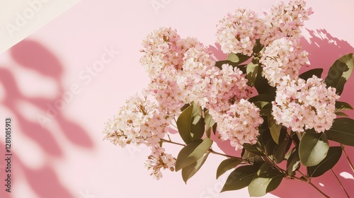 Wallpaper Mural A beautiful vase filled with delicate white flowers is placed on a soft pink surface, creating an elegant and serene atmosphere. Torontodigital.ca