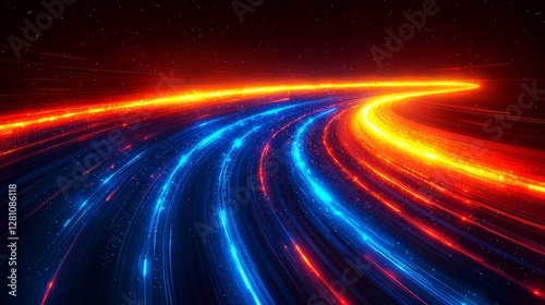 Blue light streaks overlaying a black backdrop, with radiant horizontal lines creating a fast motion blur effect