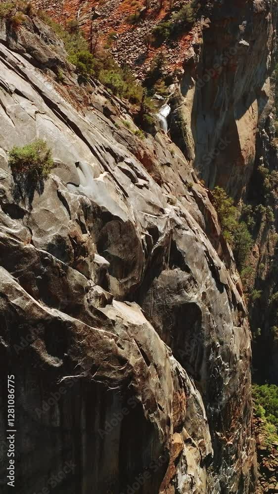 Yosemite national park valley aerial view. California cliff landscapes. Vertical video Yosemite national park valley aerial view. California cliff landscapes. Vertical video
