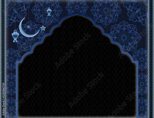 Floral texture Islamic banner background | Abstract vector background with multi pattern object, moon, star, lamp, shadow for Eid, Ramadan, Greeting, Flyer, Decoration with color dodge