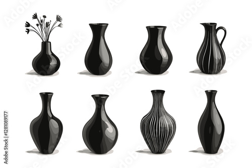 Vector set of black vase isolated on a white background