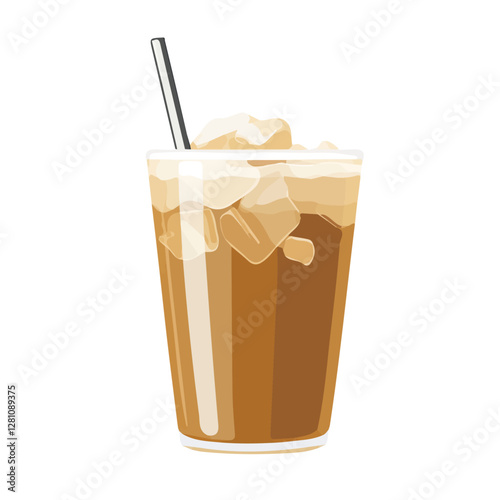 Flat vector iced chai, minimalist design, isolated on a white background.

