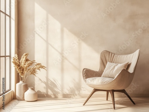 Interior design with natural light and a single armchair