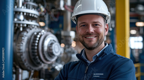Wallpaper Mural Portrait smiling professional mechanical engineer male, Smiling engineer in factory with machinery in background Torontodigital.ca