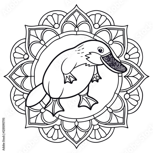 Platypus Mandala Coloring Page: Printable Animal Art for Relaxation & Creativity, Detailed Line Art Design for Adults & Kids, Australian Wildlife