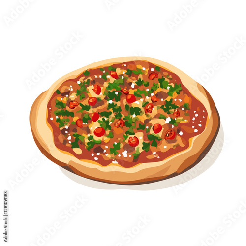 Flat vector lahmacun, minimalist design, isolated on a white background.

