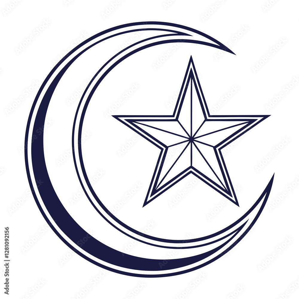 Islamic Crescent Moon & Star Icon – Religious Symbol Vector Islamic Crescent Moon & Star Icon – Religious Symbol Vector
