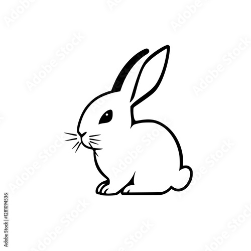 Minimalist illustration of a sitting rabbit, a black and white image of a bunny.