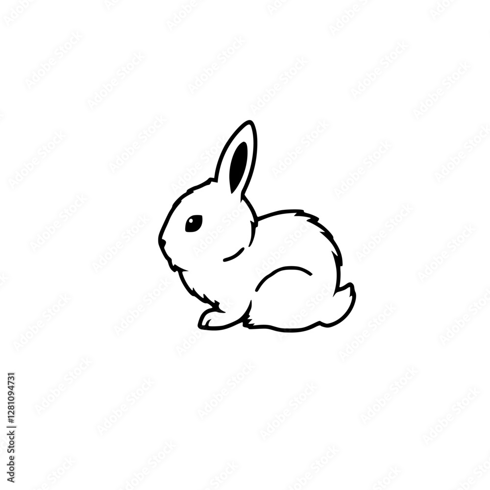 A minimalist illustration of a sitting rabbit, in a minimal, black and white line art style, set against a pure white background. A minimalist illustration of a sitting rabbit, in a minimal, black and white line art style, set against a pure white background.