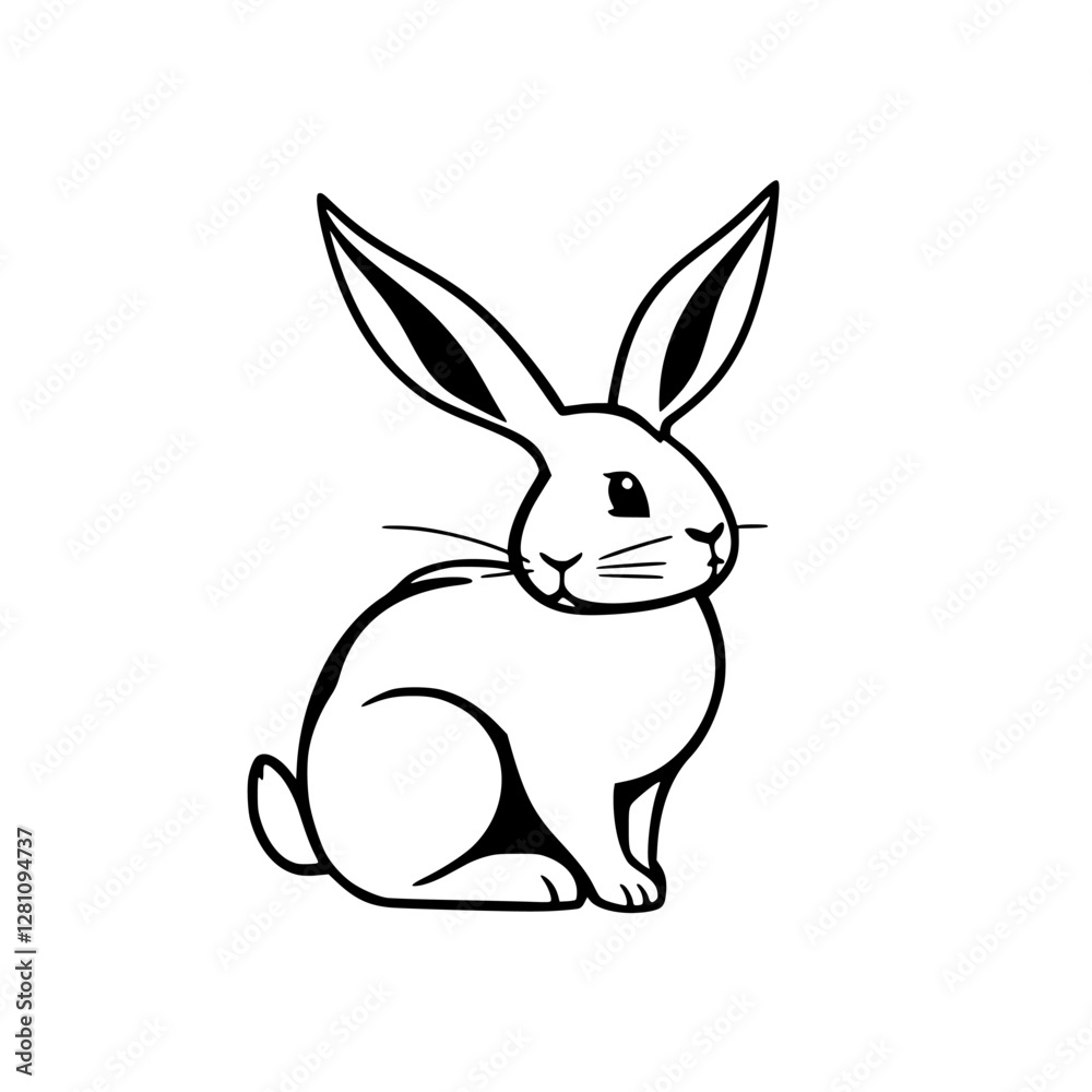 Fototapeta premium Black and White Illustration of a sitting rabbit with long ears.