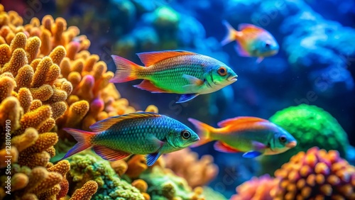 Vibrant Reef Inhabitants A Colorful Underwater Scene Featuring Diverse Tropical Fish and Vivid Coral Formations