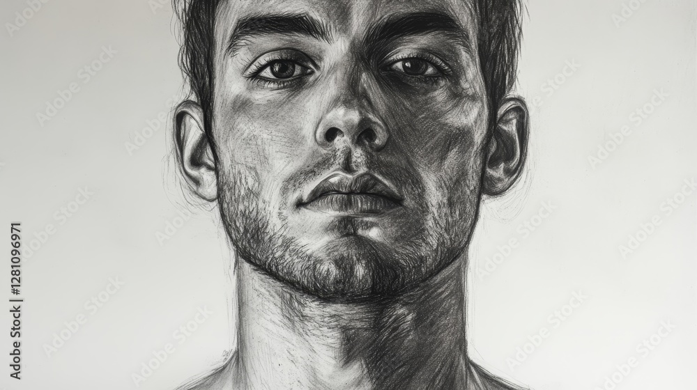 Obraz premium Intense Portrait of a Young Man with Strong Features and Melancholic Expression